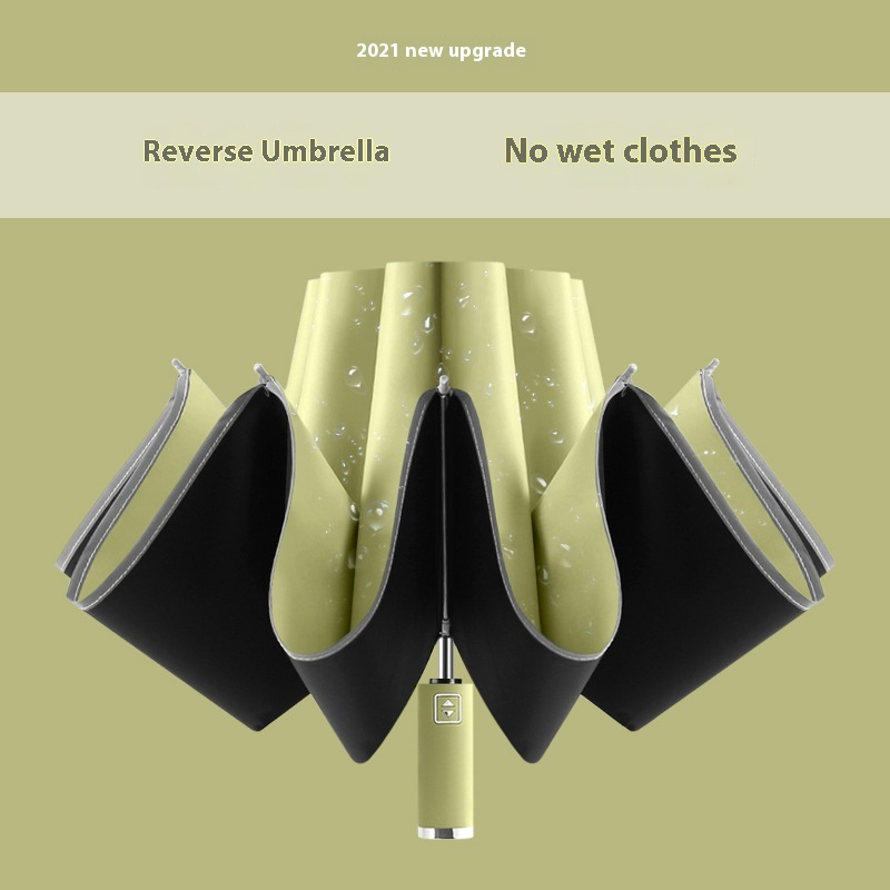 10 Bone Black Plastic Automatic Car Reverse Umbrella Edge Reflective Business Sunny And Rainy Dual-purpose Umbrella Advertising Umbrella Three-fold Parasol