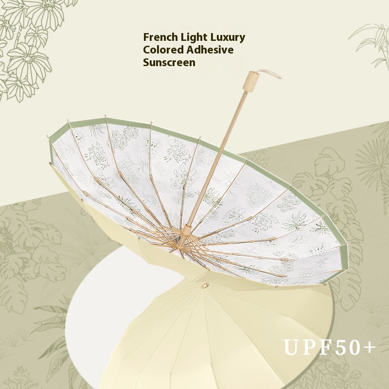 16 Bone Tri-fold Parasol Colored Glue Sun Umbrella Anti-ultraviolet French Retro Sunny And Rainy Dual-use Customizable Sun Umbrella