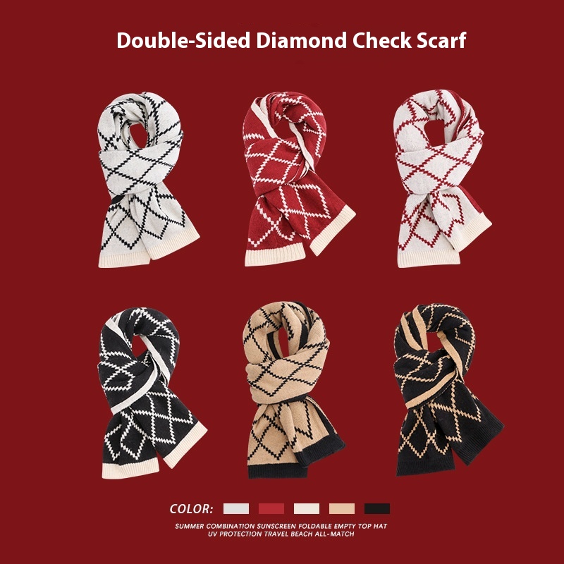 Winter Scarf Christmas Plaid Versatile Shawl Wine Red Imitation Cashmere Scarf Soft Waxy Warm