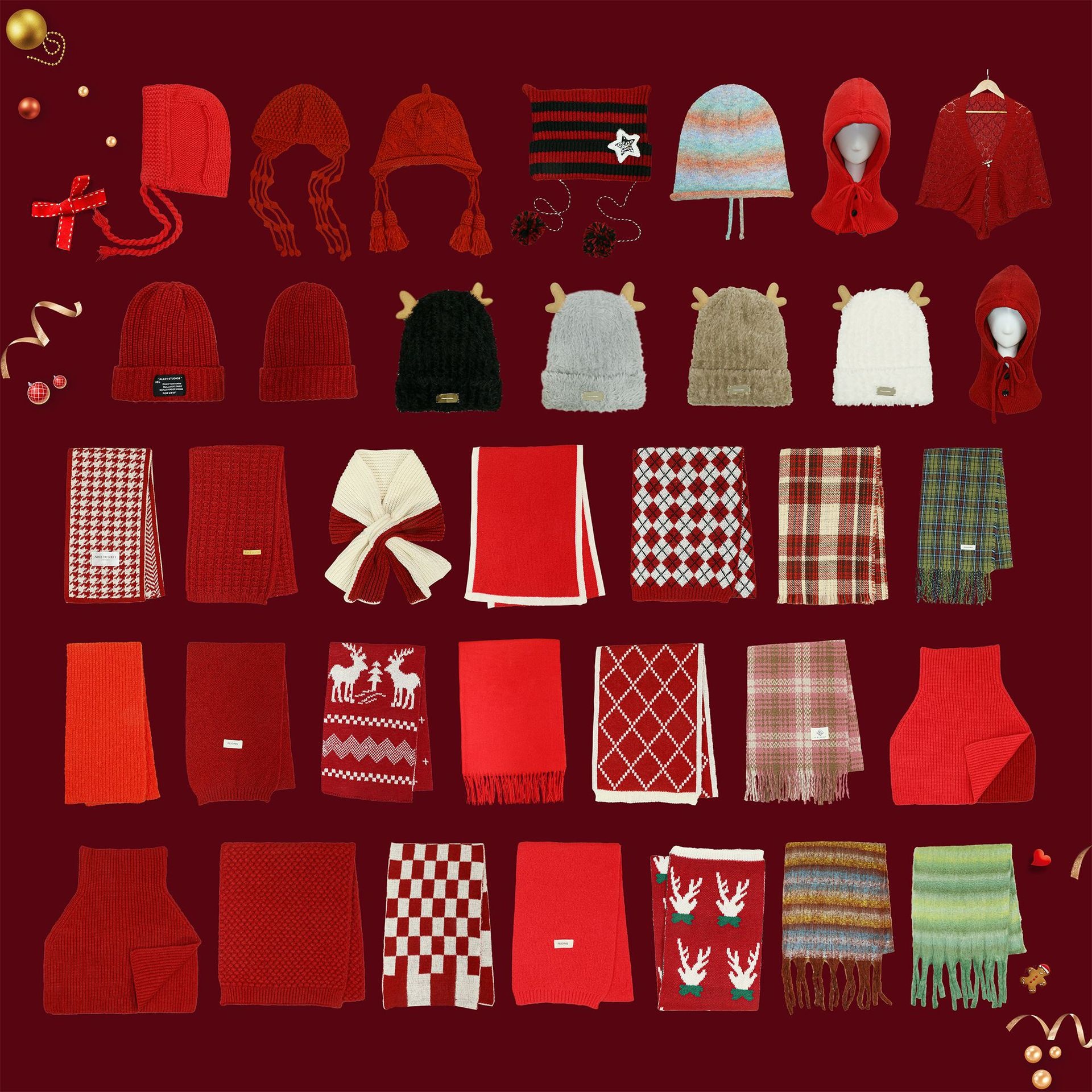 Red Scarf Winter Plaid Versatile Couple Year Christmas Knitted Wool High-end Scarf