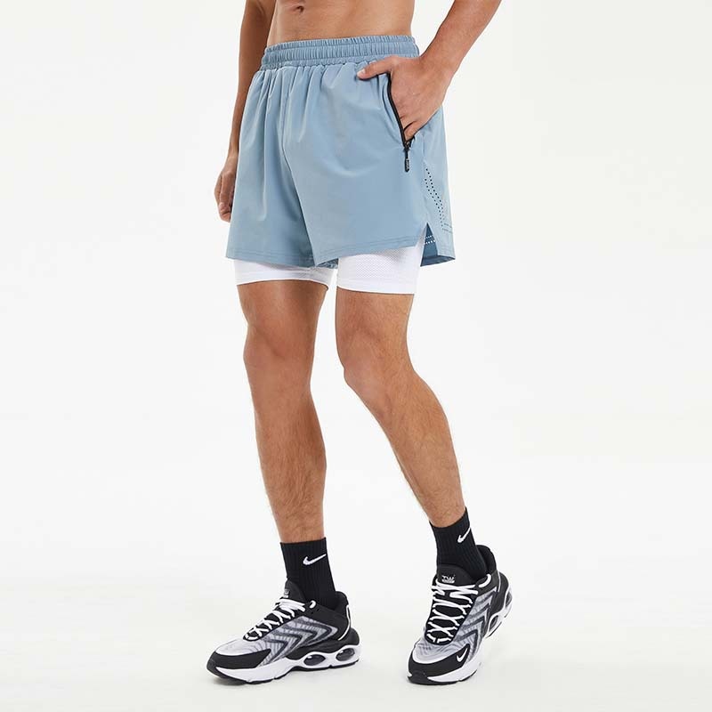 Summer Men's Double-layer Running Three-point Pants Quick-drying Breathable Aerobics Fitness American Style Fake Two-piece Shorts Can Be Printed With