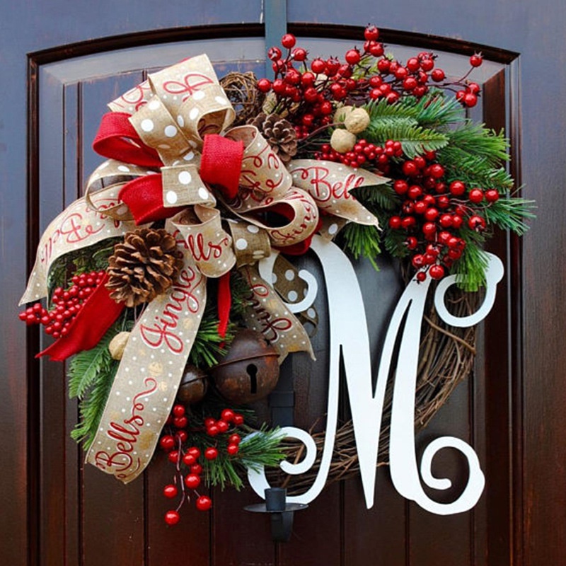 Christmas Letter Wreath American Christmas Door Hanging Simulation Red Fruit Wreath Vine Ring Decoration