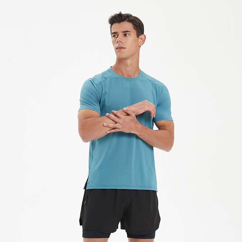 Summer Men's Sports Casual Short-sleeved Running Fitness Ice Silk T-shirt Quick-drying Breathable Loose Large Size Printing Log