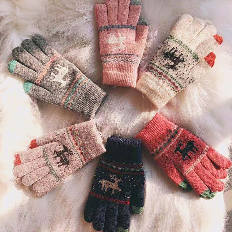 SAutumn And Winter Christmas Deer Touch Screen Gloves Warm Thick Wool Gloves Cycling Cute