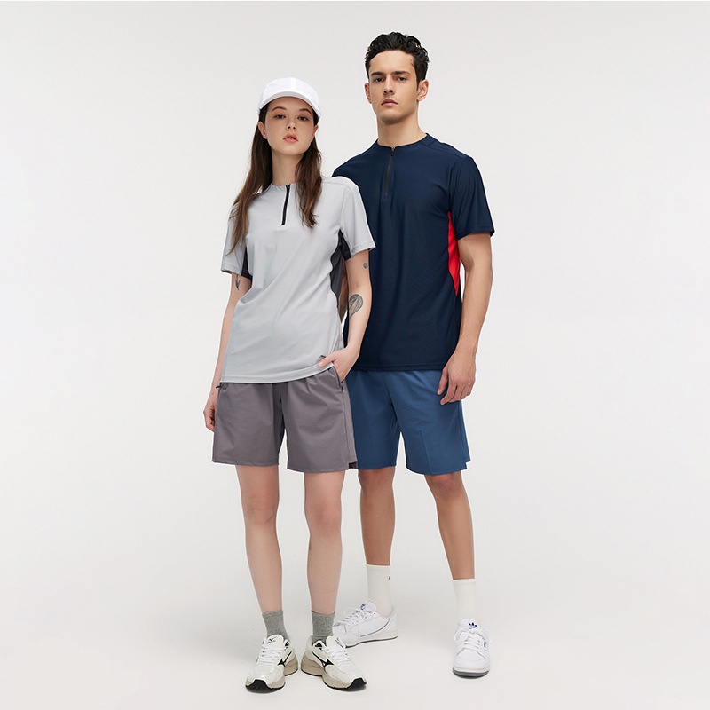 Summer Men's Sports Quick-drying Stand-up Collar Half-zip Short-sleeved Tennis Training White Small Collar T-shirt POLDery