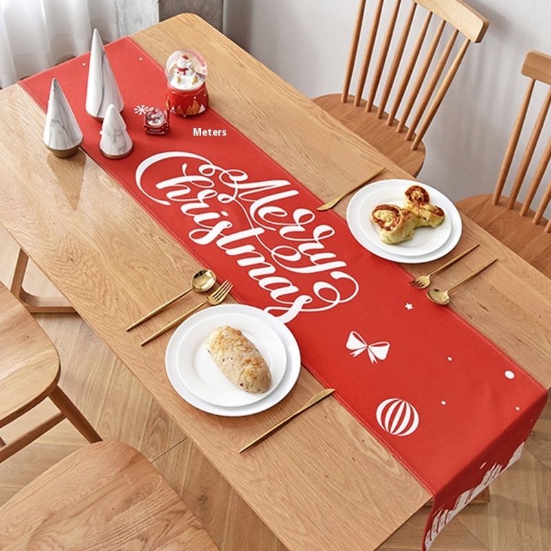 Christmas Table Runner Tablecloth Red Cotton And Linen Fabric Nordic Dining Table Coffee Table TVCabinet Bed Flag Cover Cloth