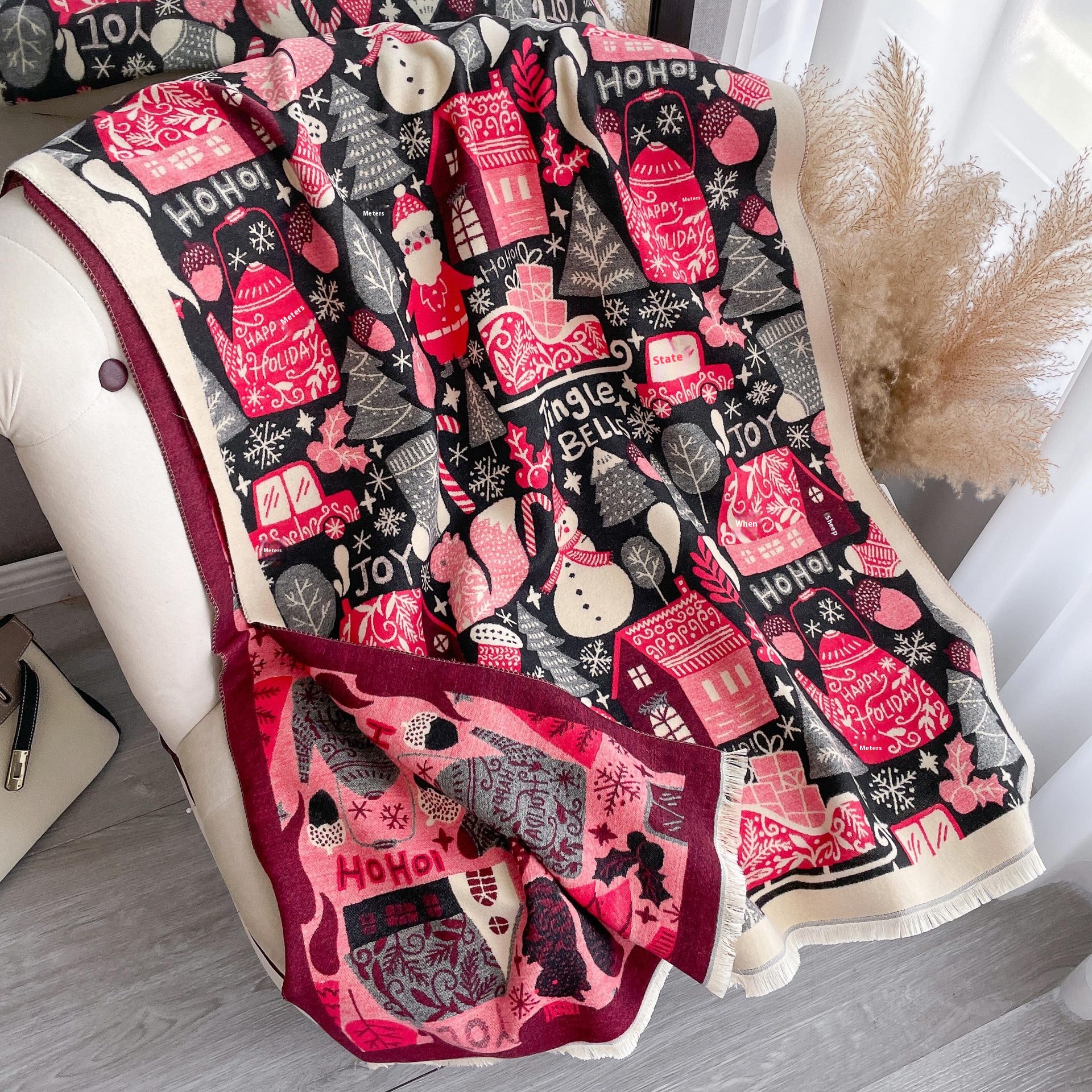 Christmas Scarf Women Autumn And Winter All-match Imitation Cashmere Double-sided Shawl Thick Warm Neck Scarf Christmas Scarf