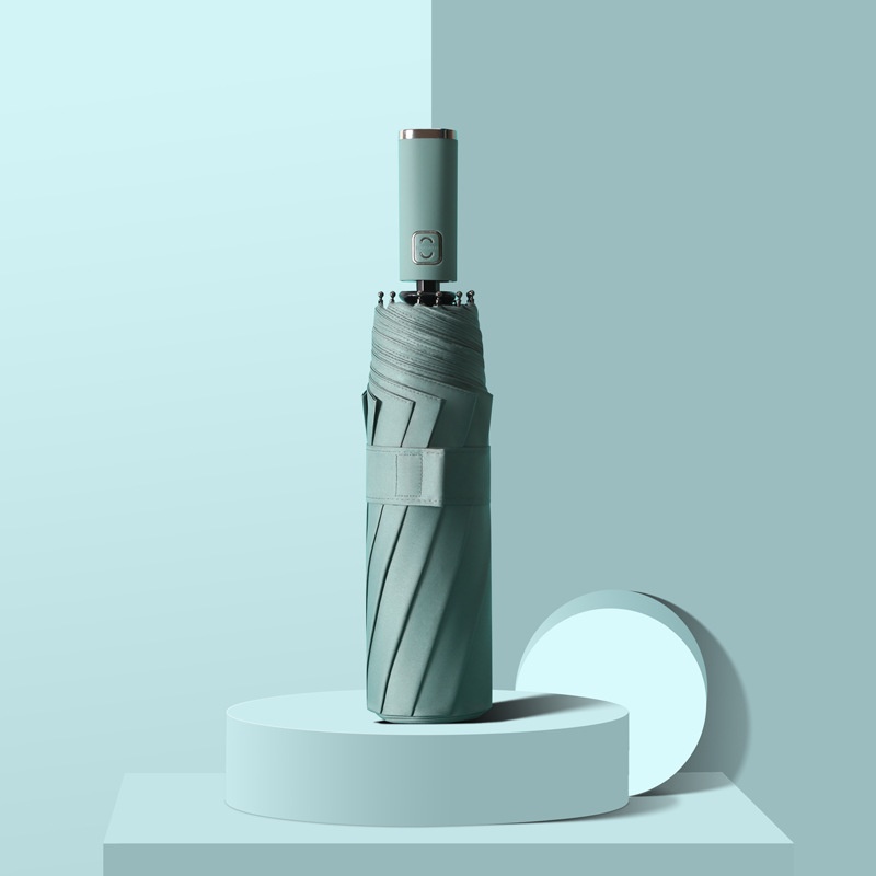 Ten-bone Fully Automatic Umbrella Folding Men's And Women's Business Umbrella Dual-purpose Black Plastic Parasol Three-fold Advertising Umbrella With Printed