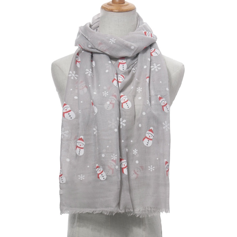 European And American Christmas Snowman Print Scarf Comfortable Warm TRCotton Long Scarf Shawl Polyester Print Neck