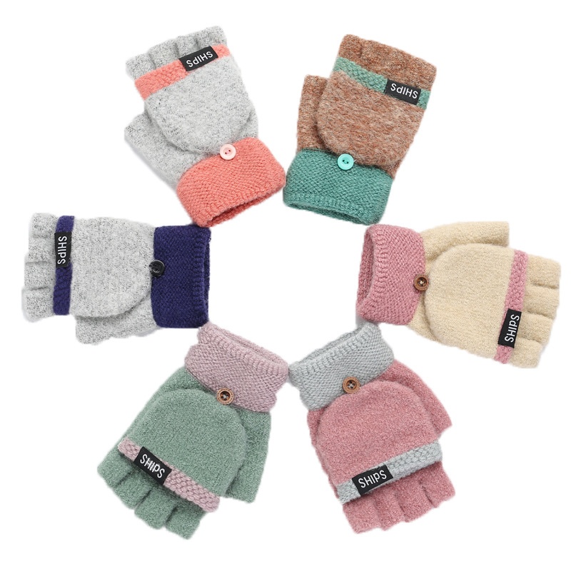 Christmas Gift Winter Warm Gloves Flip Coral Fleece Half Finger Gloves