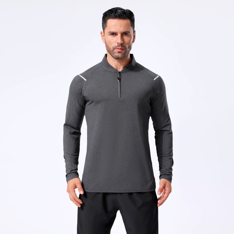 Quick-drying Clothing Men's Outdoor Sports Polo Shirt Half-zip T-shirt Stand-up Collar Long-sleeved Autumn And Winter Elastic Casual Fitness Clothes