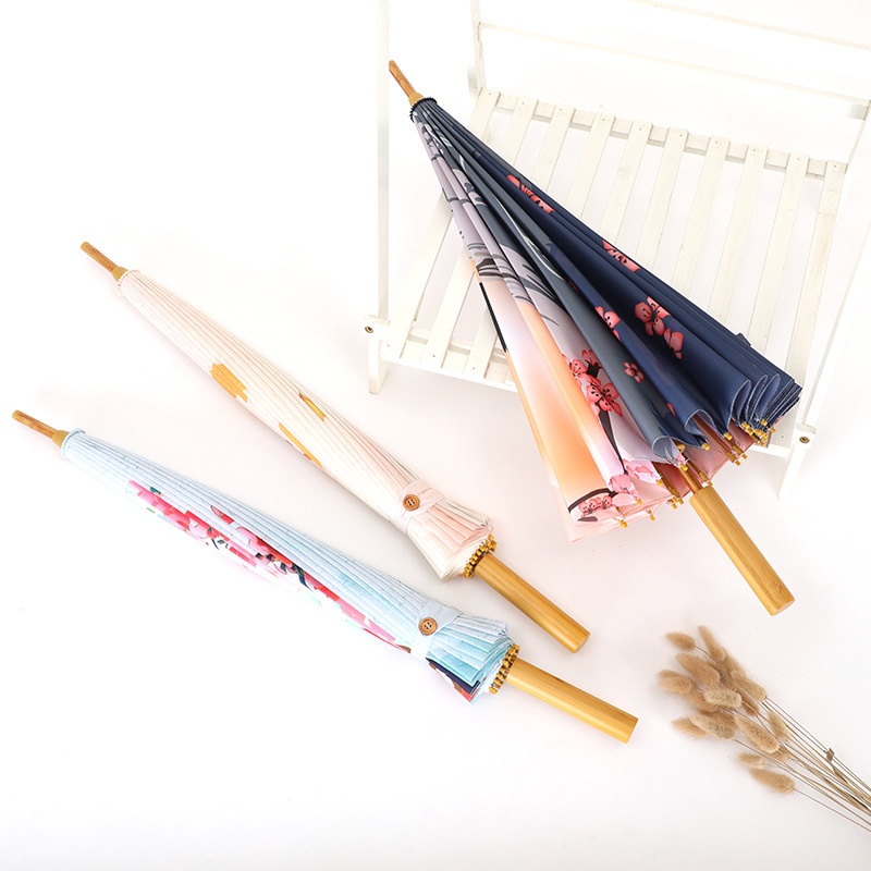 24 KCreative Ancient Style Straight Pole Impact Cloth Retro Straight Handle Solid Wood Handle Umbrella Can Be Printed With