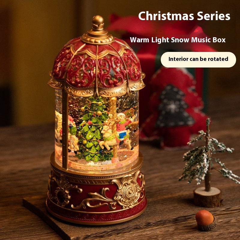 Christmas Music Box:Rotating Carousel With Santa Claus Lantern,Eight-Tone Melody Box
