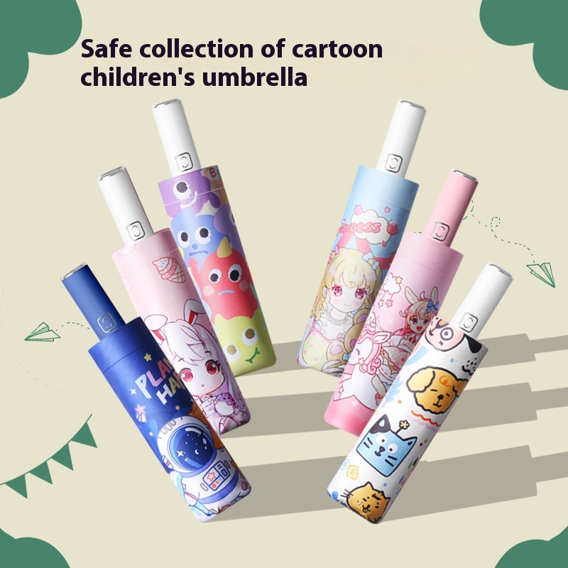 Automatic Anti-rebound Children's Umbrella For Girls,Elementary School Students,Reflective Strips,Folding Umbrella For Sunny And Rainy Days