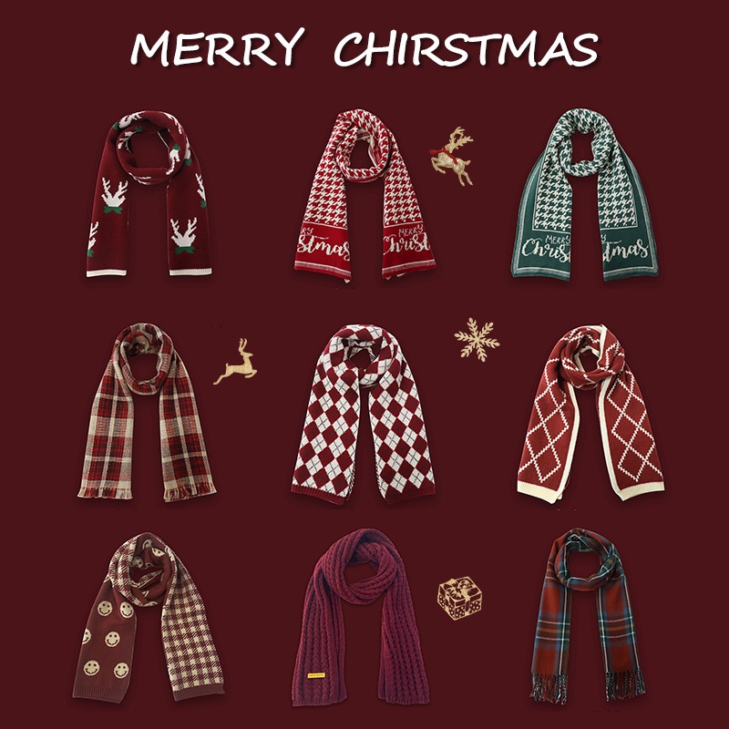 Year Red Christmas Gift Scarf Winter Shawl Thickened YAll-match Neck Scarf