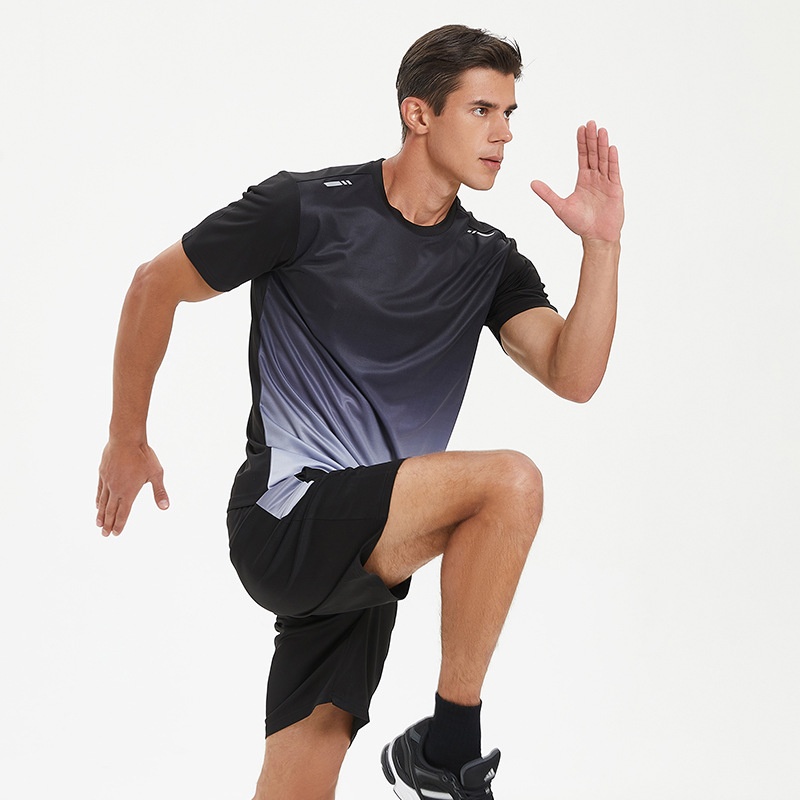 Summer Men's And Women's Running Sports Suits Quick-drying Breathable Net Red Hot Style Gradient Color Large Size Fitness Leisure Two-piece Suit