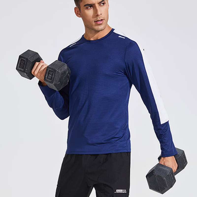 Spring And Autumn Men's Outdoor Sports Long-sleeved T-shirt Loose Round Neck Fitness Training Running Quick-drying Clothes Printing Log