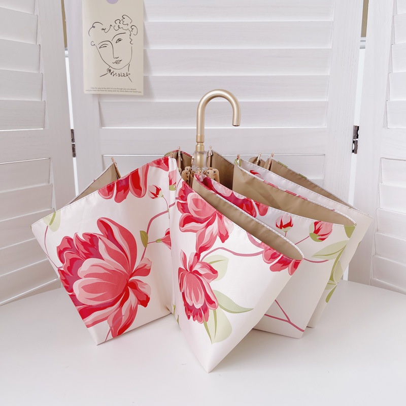 Curved Hook Color Glue Three-fold Umbrella Sunny And Rainy Dual-use Umbrella Hook Ladies Princess Lace Parasol Folding Umbrella