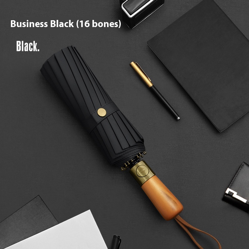 Bronze Brushed Handle16 Bone Three Fold Umbrella Fully Automatic Business Gift Umbrella With Printed Umbrella Lettering Advertising Umbrella