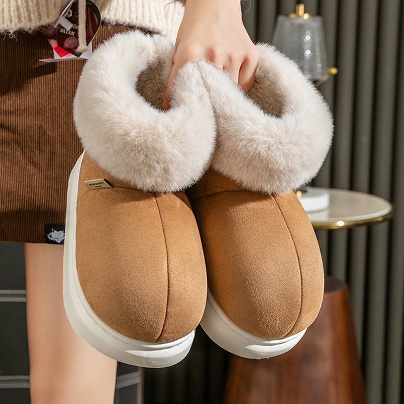 Douyin Internet Celebrity Hot Style Thick Sole Shit Feeling Warm Plus Velvet Home High Top Couple Cotton Slippers Home Confinement Shoes Women
