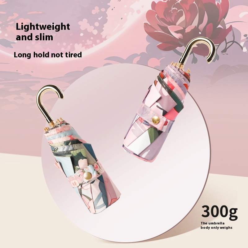 Small Fresh50%Off8 Bone Colored Glue Small Gold Hook Sun Protection Sun Umbrella Folding Parasol One Piece Dery