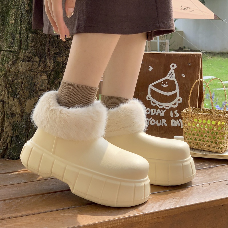 Autumn And Winter All-inclusive High-top Fur-mouthed Cotton Shoes For Girls Indoor Home Use Thick-soled Plus Velvet Warm Waterproof Outdoor Cotton Shoes