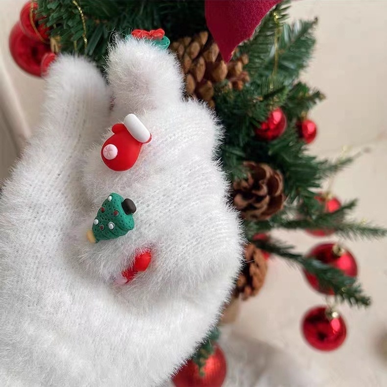 Autumn And Winter Knitted Warm Christmas Gift Full Finger Plush Couple Santa Claus Split Finger Gloves