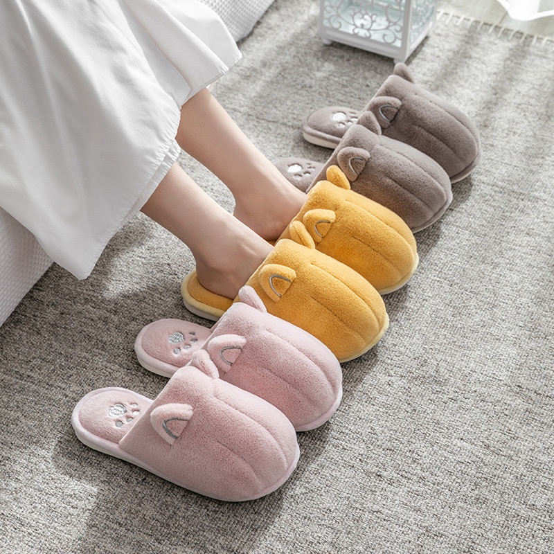 Cute Cartoon Fabric Plush Cotton Slippers For Women Winter Non-slip Couple Home Warm Home Indoor Cotton Shoes For Men