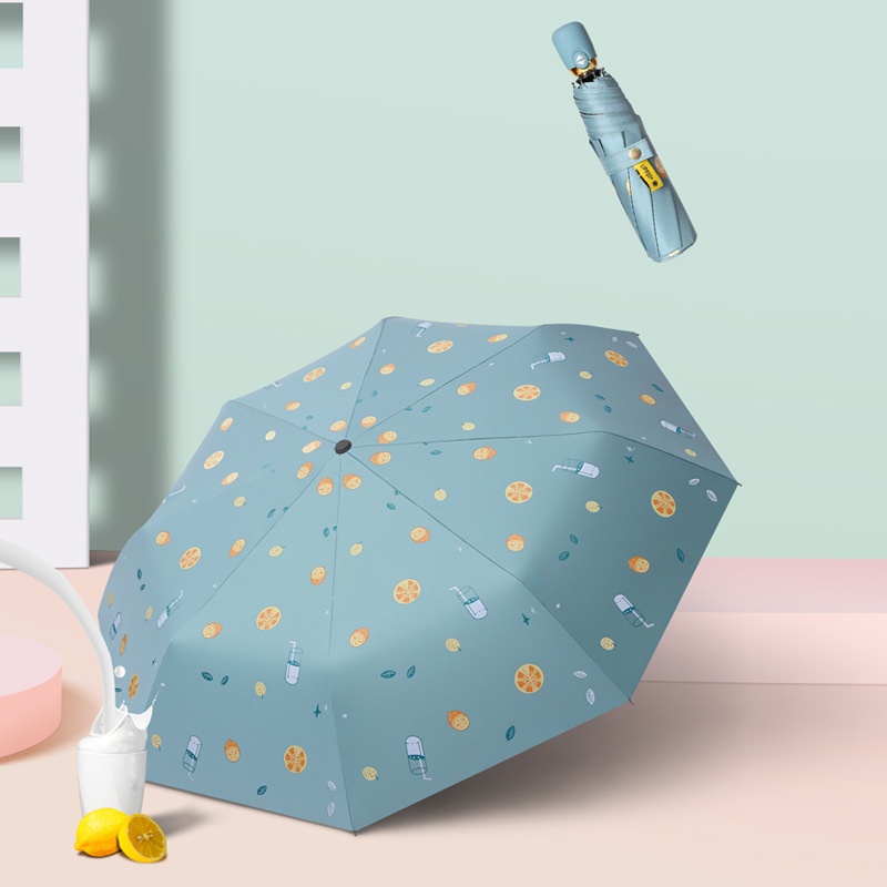 Japanese Style Three-fold Small Fresh Automatic Umbrella Simple Color Creative Black Plastic Sunscreen Umbrella With Printed Advertising Umbrella