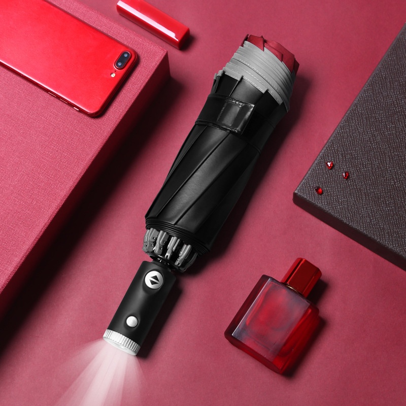 Creative10-rib Fully Automatic LEDUmbrella Flashlight Reverse Umbrella Edge Reflective Business Sunny Umbrella Can Be Printed With
