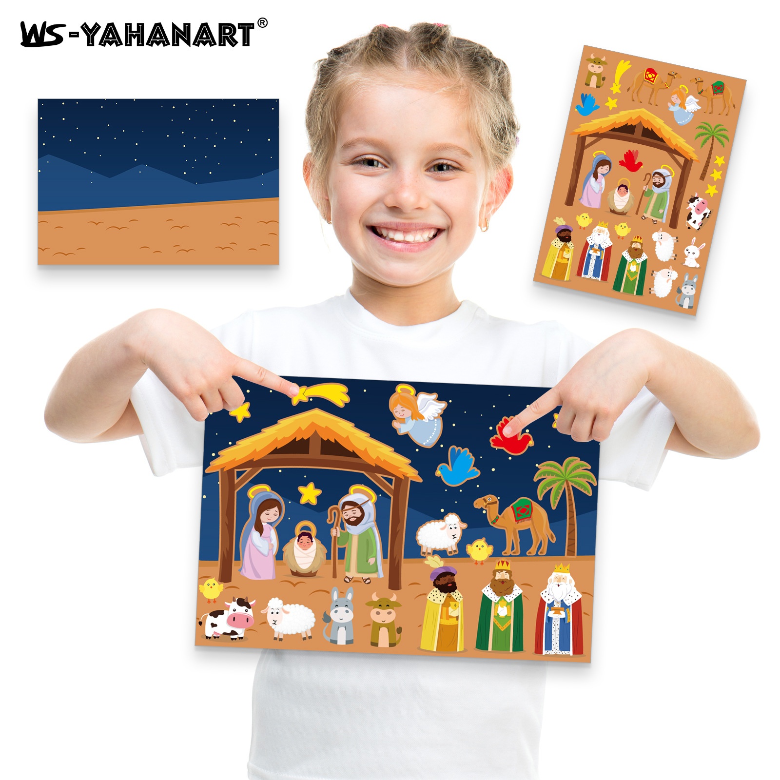 Children's DIYChristmas Nativity Scene Cartoon Stickers Nativity Manger Story Decorative Stickers Set