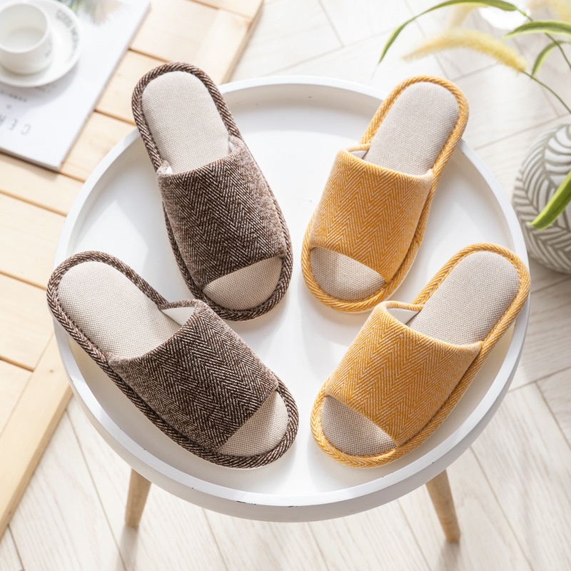 Hot Cotton And Linen Slippers For Women Indoor Four Seasons Soft Bottom Non-slip Couple Fabric Slippers Home Sandalss