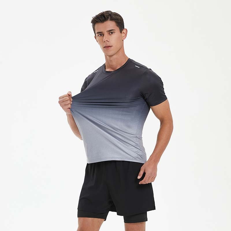 Summer Men's Sports Casual Fashion Gradient Short-sleeved Tops Fitness Running Quick-drying T-shirts Printed ABrand