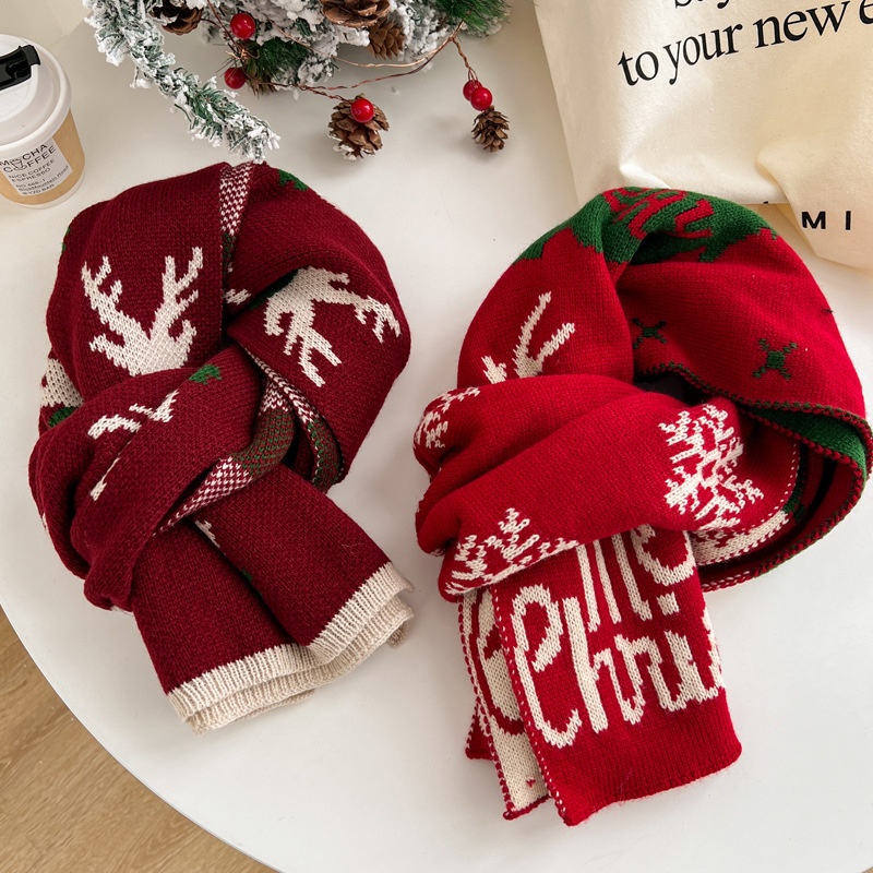 Christmas Gift Deer Scarf For Boyfriend And Girlfriend Winter Red Warm Versatile Cute Neck Scarf Birthday Gift