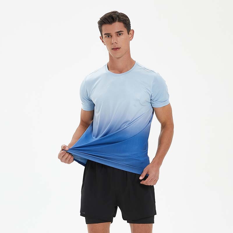 Men's Outdoor Sports Quick-drying T-shirt Loose Large Size Gradient Color Fitness Running Breathable High Elastic Round Neck Short Sleeve ADU