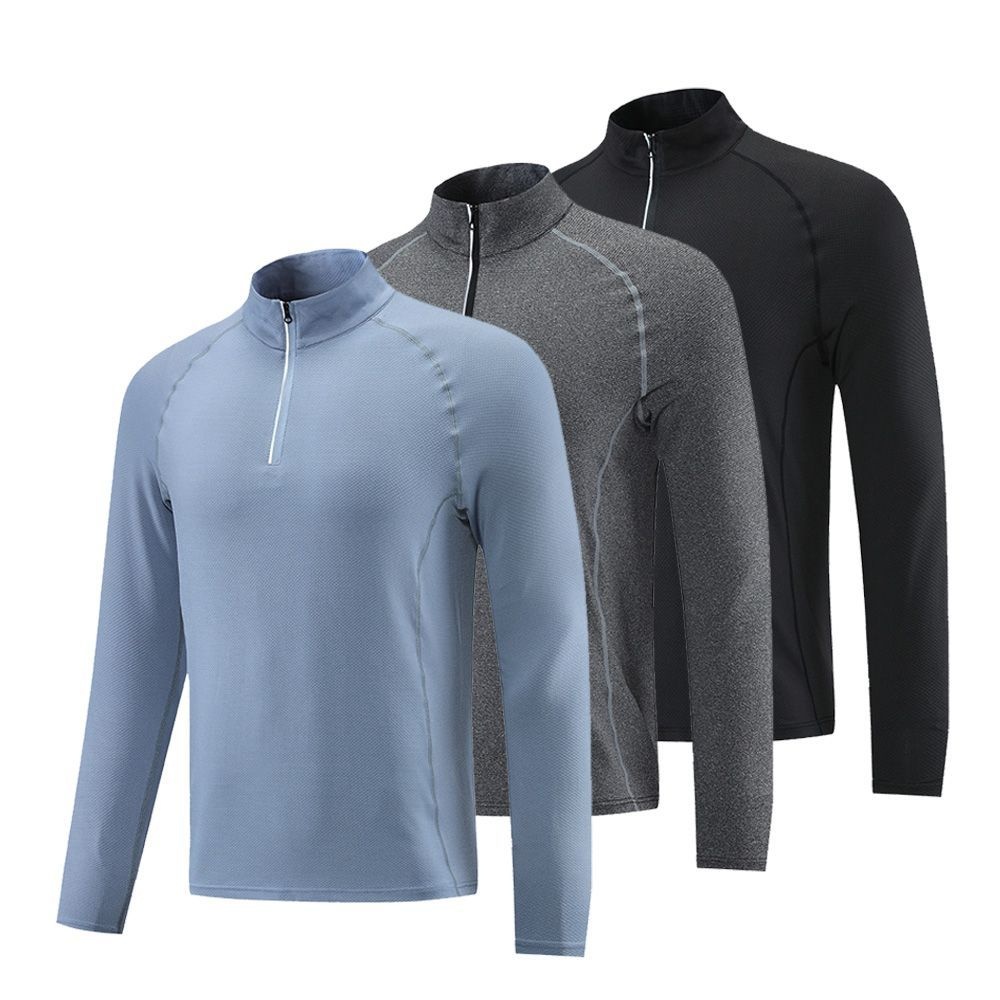 Autumn And Winter Outdoor Bottoming Shirt For Men Sports Quick-drying Breathable Fitness Long-sleeved Zipper Small Stand-up Collar Top