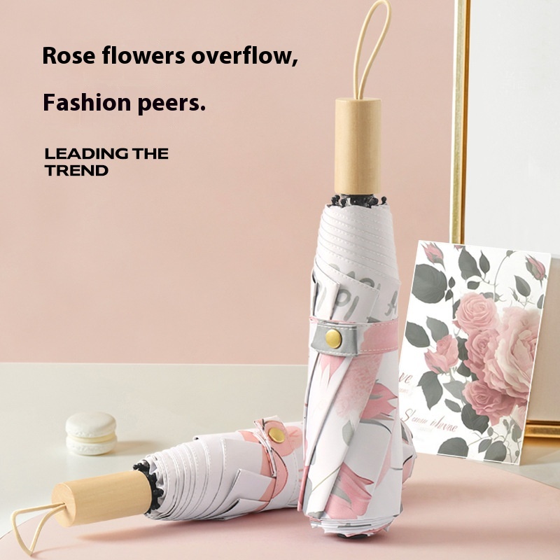 8 Bone Hand-opened Painted Parasol Black Glue Sun Protection Sunny And Rainy Dual-purpose Custom Sun Umbrella Girls Anti-ultraviolet Umbrella