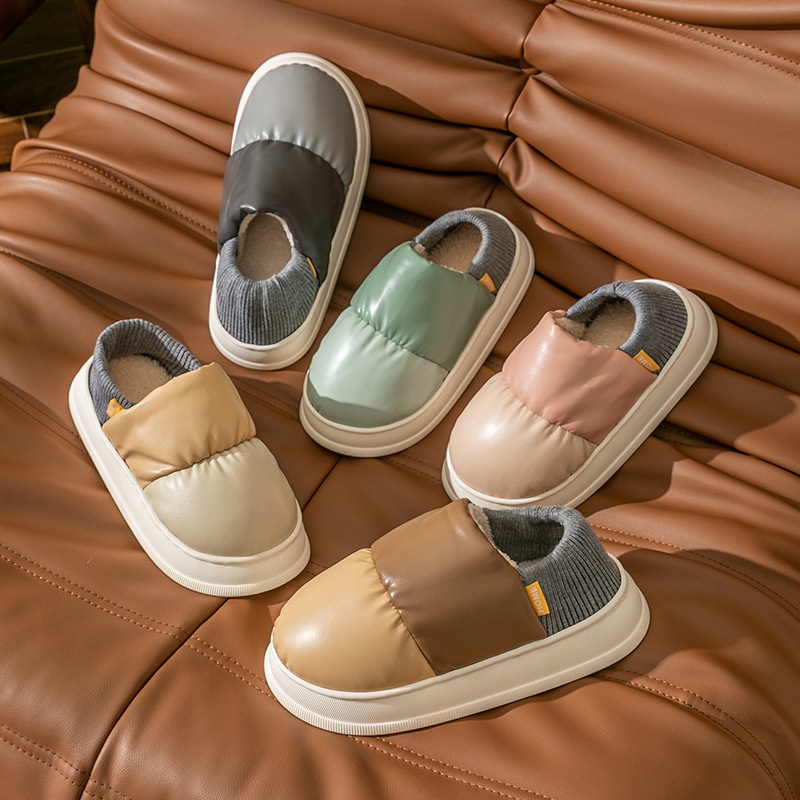 Autumn And Winter Warm Bread Shoes Cotton Slippers For Home Indoor Use Thick-soled Shit-feeling Plus Velvet Slippers For Men And Women