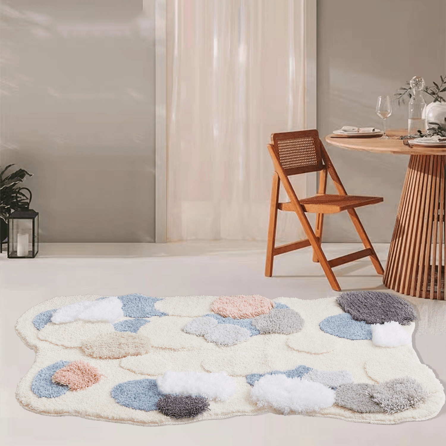 Cream Wind Bedside Carpet Entrance Door Floor Mat Round Full-paved Dirt-resistant Tufted Three-dimensional Art Bedroom Carpet Living Room