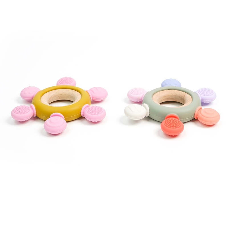 Baby Anti-sucking Hand Food Grade Silicone Teether Stick Maternal And Child Supplies Wood Silicone Combination Teether Can Be Boiled