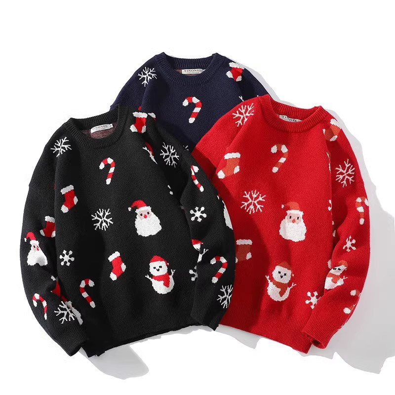 Santa Claus Print Sweater:Loose-Fit Knitwear For Couples