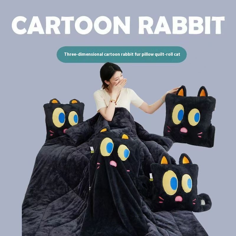 Jacquard Pillow Eyes Black Cat Thickened Sofa Decoration Home Two-in-One Blanket Pillow Nap