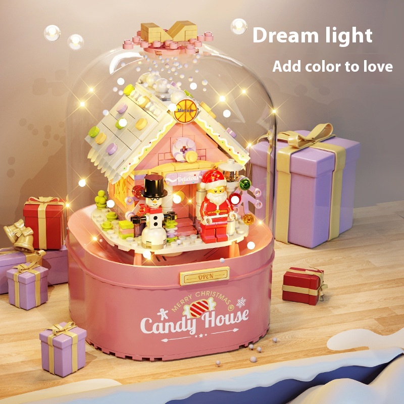 Explosions Snow Christmas Tree Blocks Compatible With Lego Rotating Music Box Toy Ornaments Christmas\