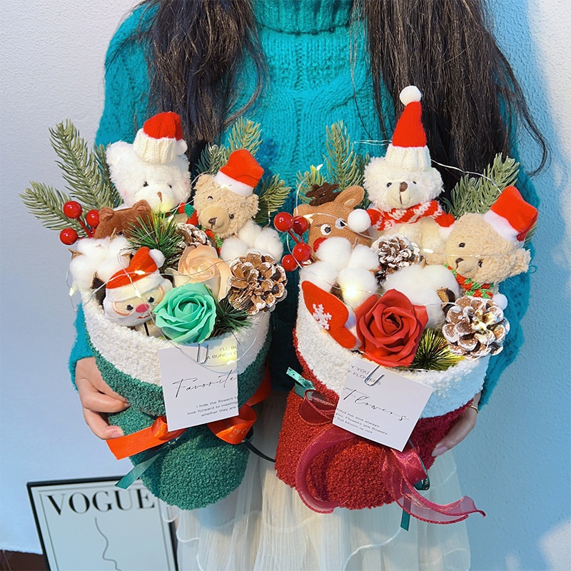 Christmas Creative Bouquet For Boyfriend And Girlfriend,Cute Little Fragrance Style Bear Doll,Dried Flowers,Christmas Eve Gift