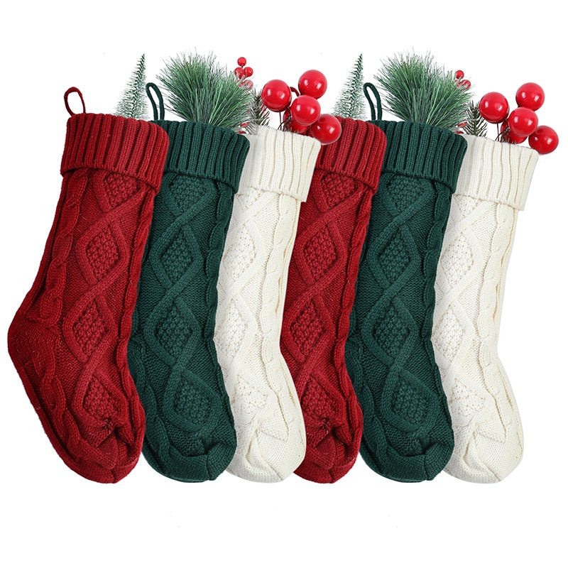 Large Christmas Socks Candy Bag Scene Layout Decoration Hanging Knitted Gift Bag Diamond Wool Gift