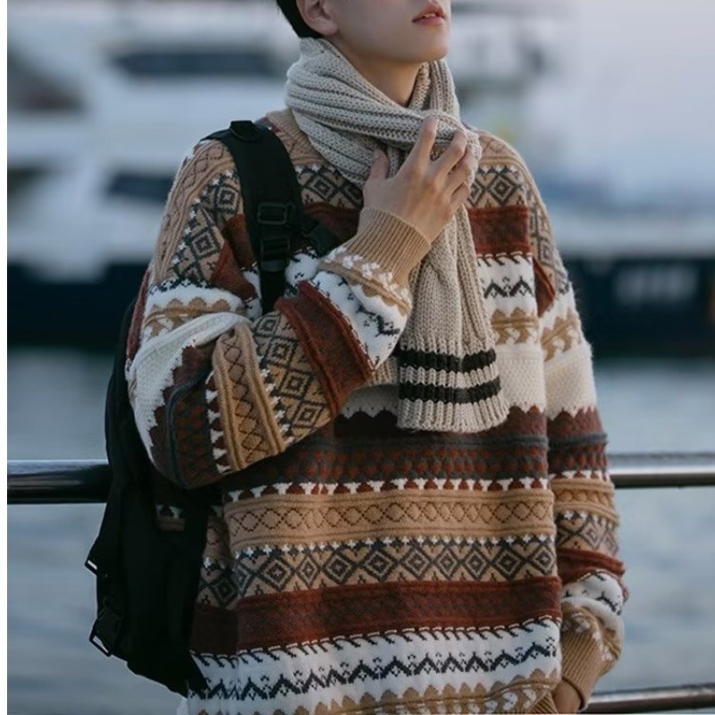Christmas Sweater:Crewneck Japanese Vintage Striped Knitwear