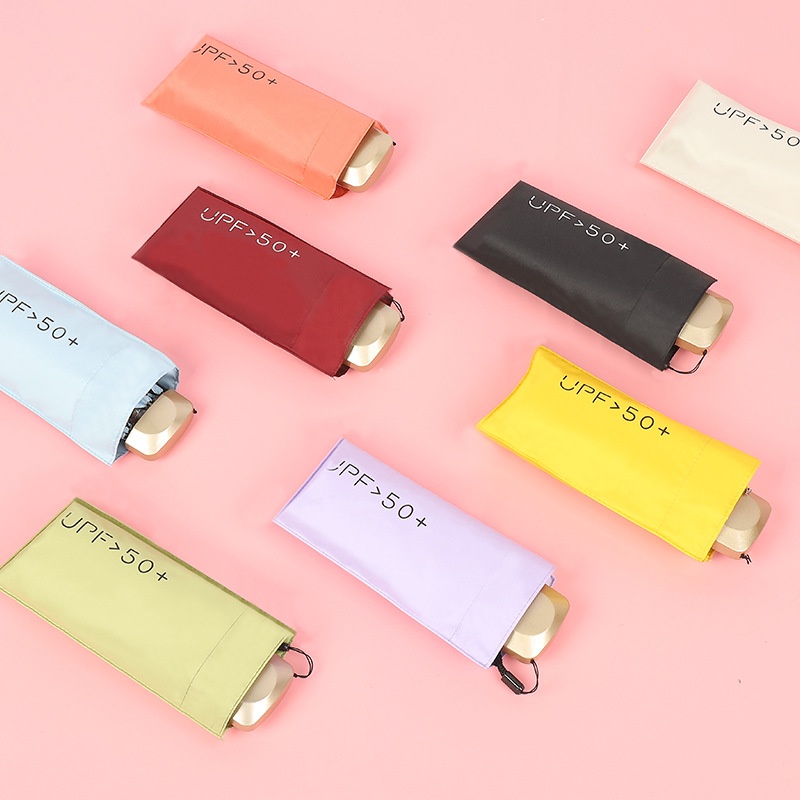 Flat Five-fold Umbrella,Compact And Portable Sun Protection Sun Umbrella,Black Plastic Sunny Umbrella,Folding Mini Ladies Bag Umbrella