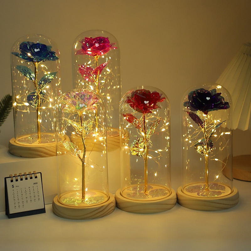 Eternal Flower Rose Nightlight Decoration Glass Cover Valentine's Day Christmas Birthday Gift Direct