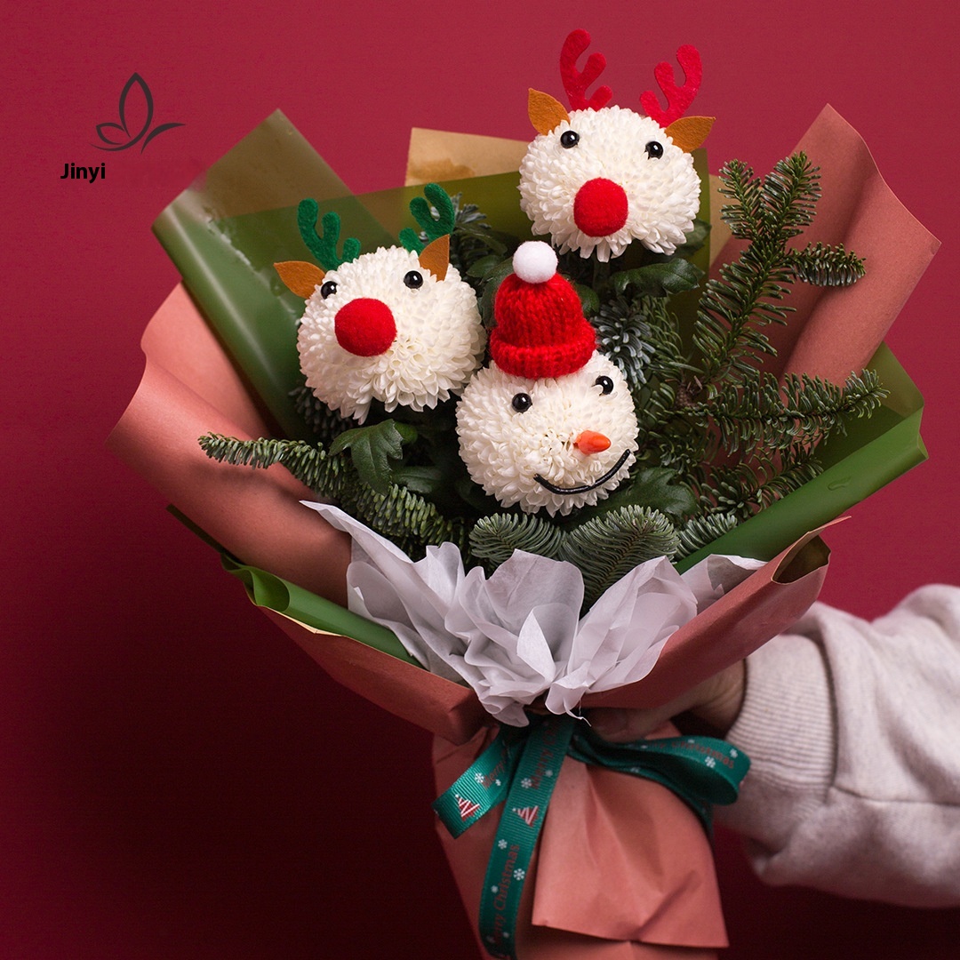 Santa Ping Pong Chrysanthemum Cartoon Shape Smiley Accessories Floriculture Flower Bouquet Snowman Diy Handmade Creative Material Bag