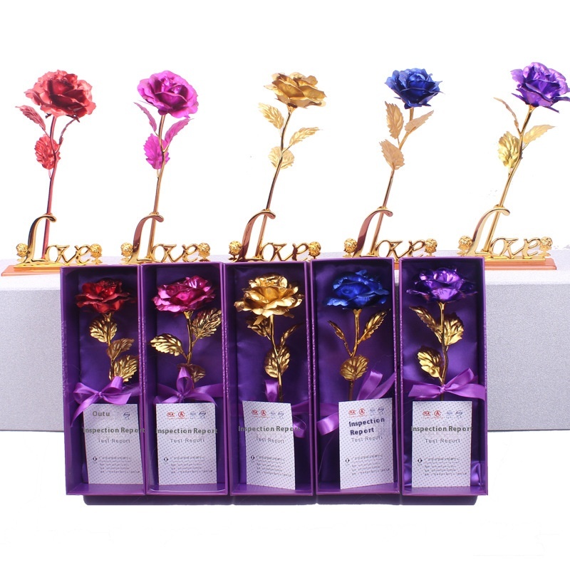 Christmas Gift Artificial Flower Creative Single24 KGold Foil Rose Valentine's Day Gift Box For Lovers,Customers And Friends
